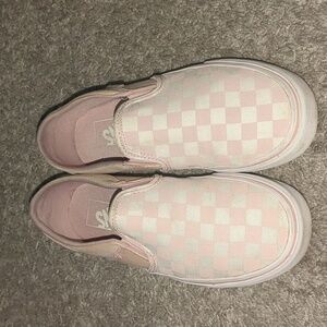 EUC Vans Light Pink and White Checkered Slip-Ons